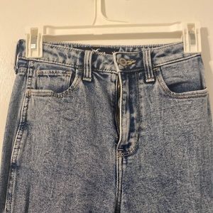 Ultra high rise mom jean distressed.